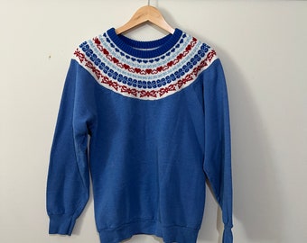 Blue Fair Isle Knit Sweater Sweatshirt