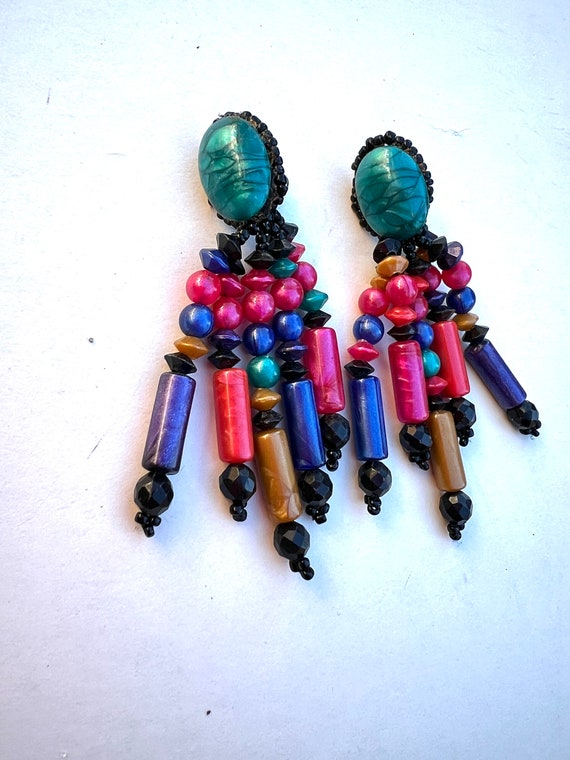 80s 90s Bright Colorful Fun Beaded Earrings