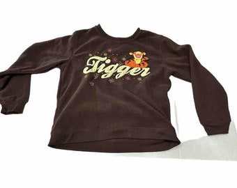 Vintage Tigger Pullover Fleece Sweatshirt Size M Brown All Embroidered