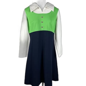 Vintage 70s Colorblock Dress with White Collar