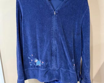 Sudadera con capucha y cremallera para mujer, color azul Disney, con diseño bordado de Eeyore XL