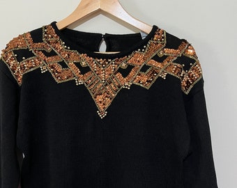 Black and Gold Sequin Women's Sweater Medium