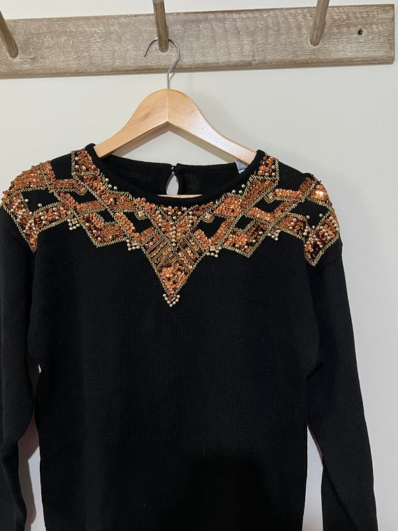 Black and Gold Sequin Women's Sweater Medium