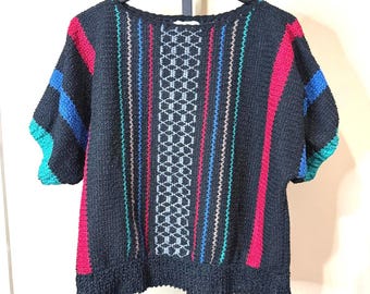 Suéter de punto a rayas pequeñas y coloridas estilo años 80 para mujer, holgado