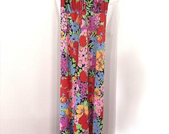 Floral Print Sleeveless Maxi Dress Handmade 70s Bright Funky Dress