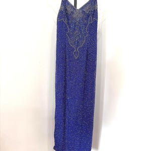 stenay beaded silk dress Stenay Beaded Silk Dress 12 Black Floral Sequin Vintage Evening Gown  Deadstock