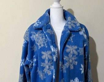 XL Women's Blue Snowflake Oversized Fleece Jacket