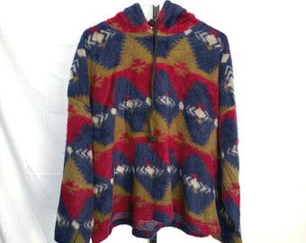 Felpa con cappuccio in pile da donna anni '90 con motivo a fantasia, taglia unica, Fuzzy