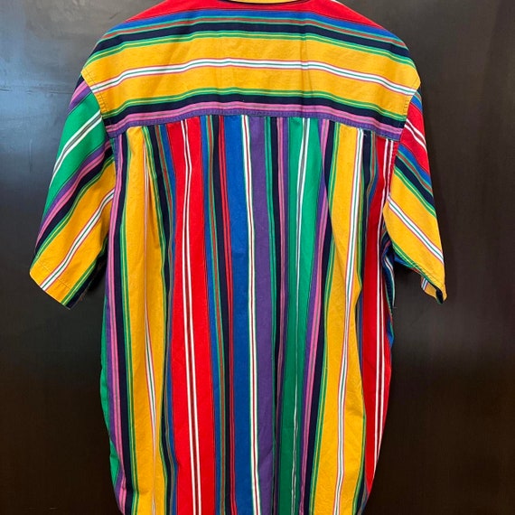 90s Mens Rainbow Striped Button - image 3