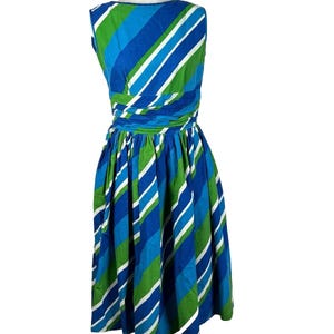 Vintage Striped Dress in Blue and Green