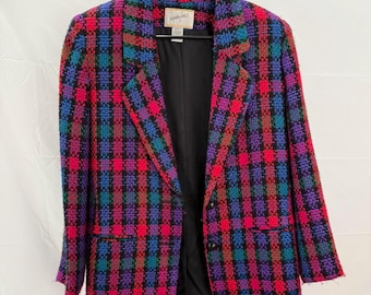 Blazer femme à carreaux multicolores Jacqueline Ferrar Taille 4 Petit vintage