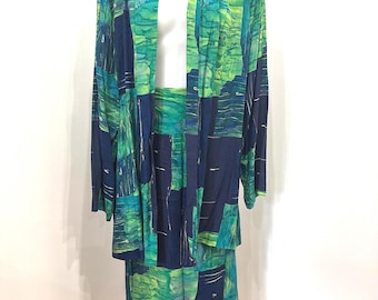 Ensemble vintage de deux motifs abstraits verts et bleu marine 18 Boulevard de Paris