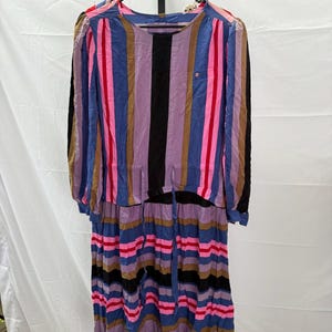 Vintage Oleg Cassini Striped Long Sleeve Women&#39;s Dress *Wounded*