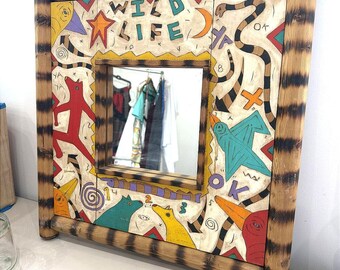 Wild Life Decorative Wall Mirror with Colorful Wooden Frame 14x14