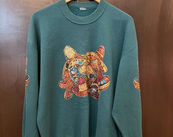 Handmade 90s Green Sweatshirt Handpainted