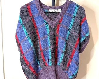 Suéter de cuadros con cuello en V para mujer de Via La, talla mediana, estilo años 90