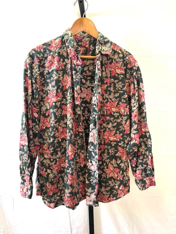 90s Vintage Faded Glory Large Floral Button-Up Bl… - image 1