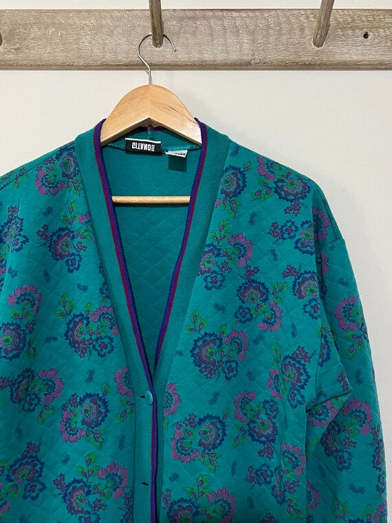 Gitano Medium Teal Floral Sweatshirt Cardigan