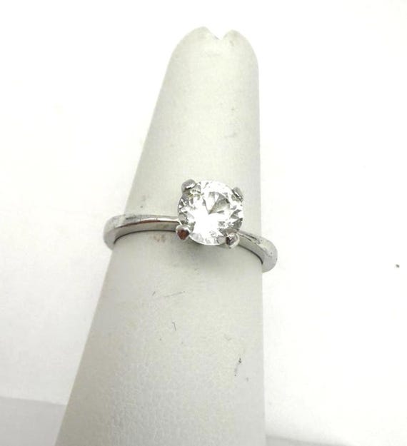 Classic Solitaire Silver Ring with Clear Stone Si… - image 1