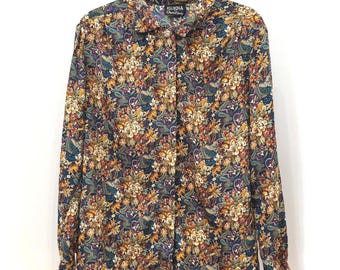 Erena by Irene Koenig Floral Pattern Long Sleeve Button-Up Shirt
