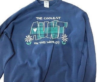 VTG Lee La tante la plus cool du monde - Sweat-shirt X Large bleu ras du cou