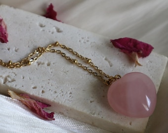 Rose Quartz Heart Necklace: Gold Plated Love Talisman