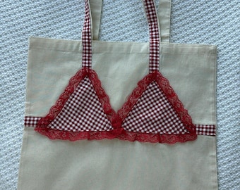 Handmade Lace Bralette Tote Bag | Coquette Canvas Tote | Everyday Shoulder Bag