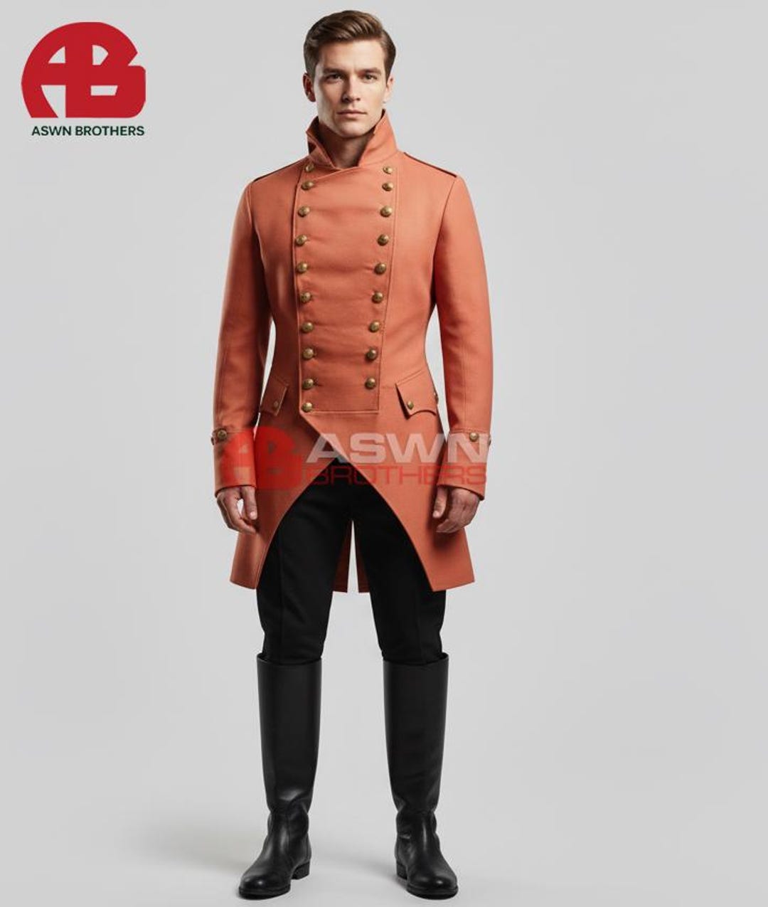 Men's Red Regency Tailcoat Military Style Brass Button Jacket by Aswn ...