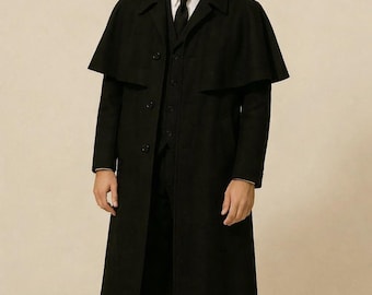 Men's Victorian Wool Inverness Cape Overcoat - Steampunk Gothic Cloak