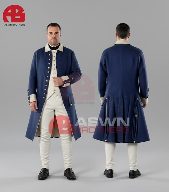 男性用18世紀ネイビーブルーのフロックコート：Aswn Brothersによる