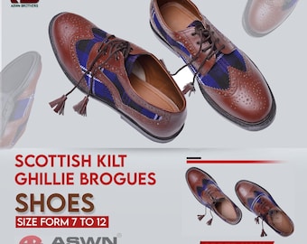 Men's Brown Leather Ghillie Brogues: Scottish Kilt Shoes