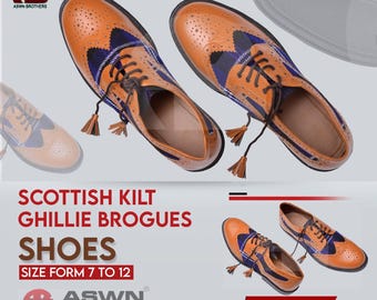 Men's Brown Leather Ghillie Brogues: Scottish Kilt Shoes