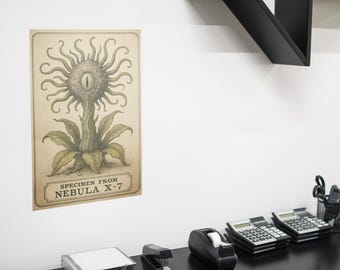 Alien Botanical Print: Sci-Fi Eyestalk Plant Illustration, Nebula X-7