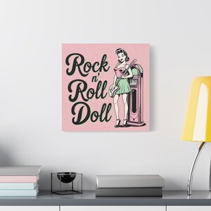 Rockabilly Pin-Up Girl Art Print: 1950s Guitar Jukebox Canvas