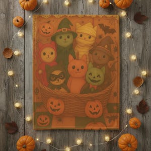 Pluche Halloween-kat: gewatteerde patchworkdeken, pompoen- en vleermuisprint