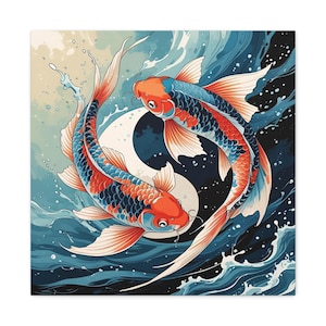 Canvas Print, Koi Fish Yin Yang Wall Art, Symbol of Balance & Harmony in Japanese Style, Wall Art Decor, Japanese Culture Gift