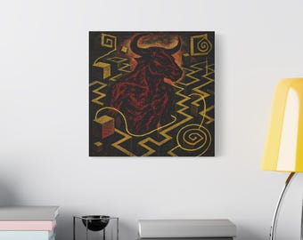 Impresión en lienzo de Minotauro surrealista: arte mural abstracto de laberinto mitológico