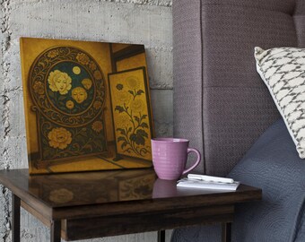 Gilded Bronze Mirror Wall Art: Heian Art Nouveau Flower Faces