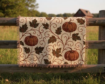 Pumpkin Vine Woven Blanket: Cozy Autumn Farmhouse Decor