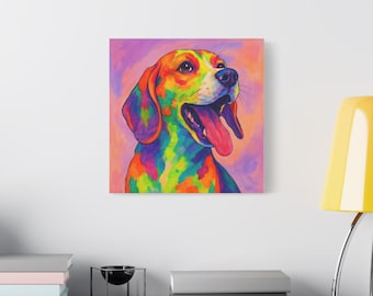 Colorful Beagle Canvas Print: Vibrant Pop Art Dog Portrait