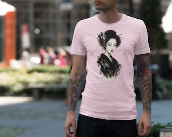 Geisha Illustration T-Shirt: Japanese Brush Stroke Art Print Tee