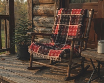 Vintage Buffalo Plaid Woven Blanket: Rustic Cabin Decor, 100% Cotton