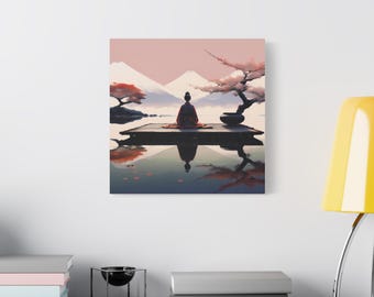 Heian Noblewoman Canvas Print: Zen Platform, Cherry Blossom Ikebana