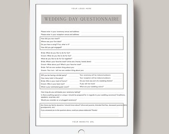 Client Questionnaire Template for Wedding Photographers, Customizable Photoshop Template, Modern Wedding Photography Questionnaire