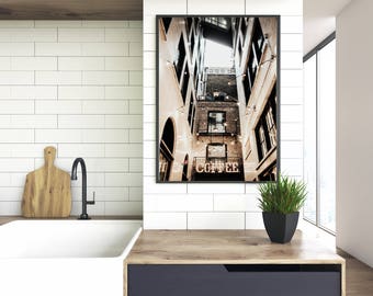 Wall Art of Coffee, Chicago Coffee Shop Print, Minimalist Kitchen Decor, Coffee Photography, Instant Download
