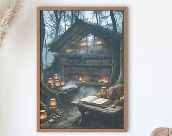 Witchcore Library Art Print: Gothic Cottagecore Decor (Digital Download)