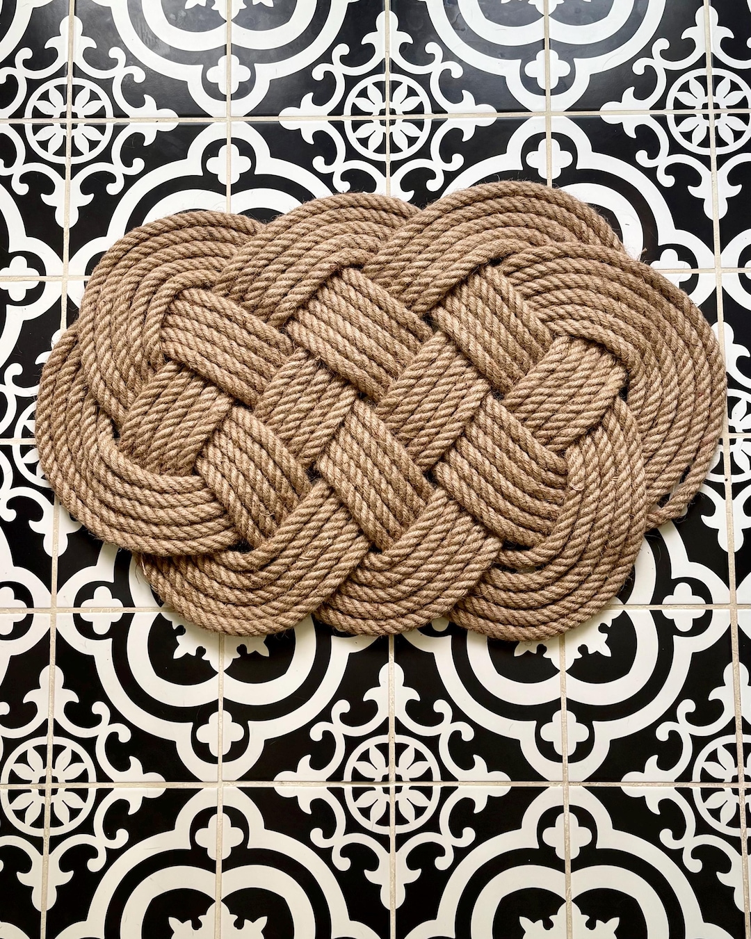 Handmade Jute Rope Welcome Mat: Nautical Sailor Knot Doormat 34x22
