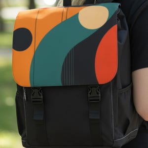 Retro Geometric Backpack, Mid-Century Abstract Art Travel Daypack
