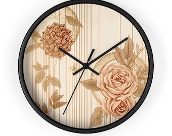 Rose Floral Wall Clock, Pink Ivory Decor, Silent Clock