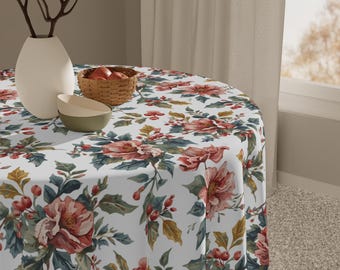Floral Polyester Tablecloth: Boho Chic Dining, Rustic Decor (55.1" × 55.1")